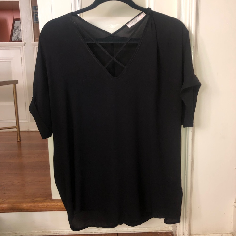 Lush Black Cross-Neck Top Size Medium